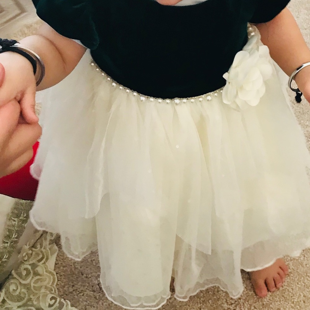 Green and white baby frock